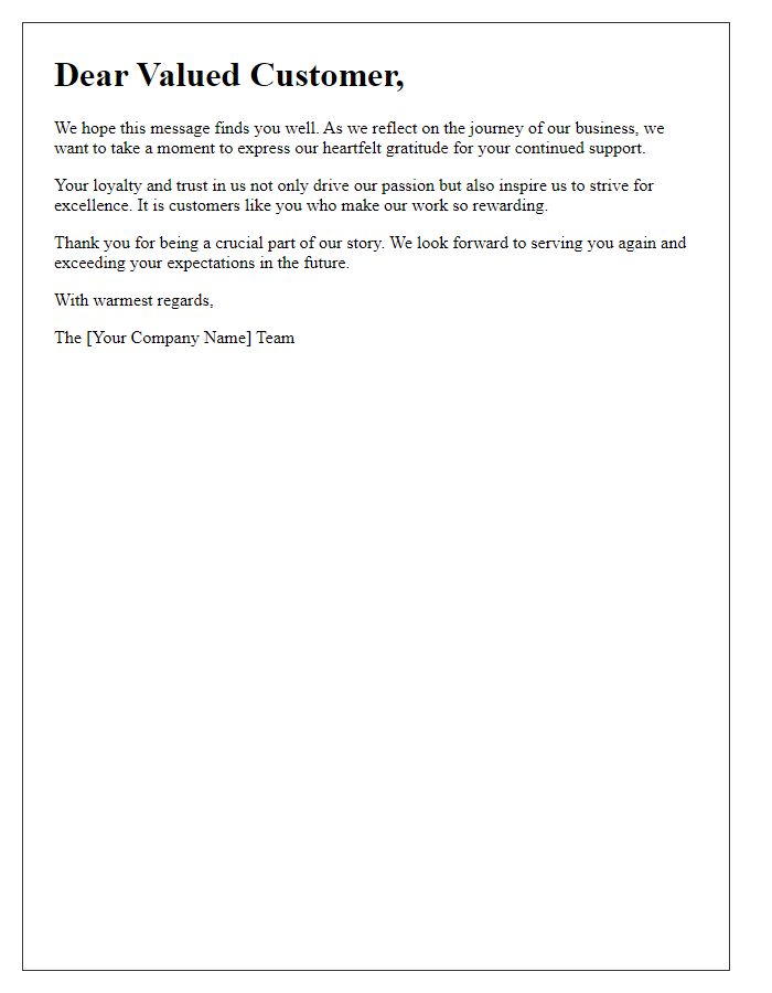 Letter template of heartfelt thanks to our repeat customers for their support.