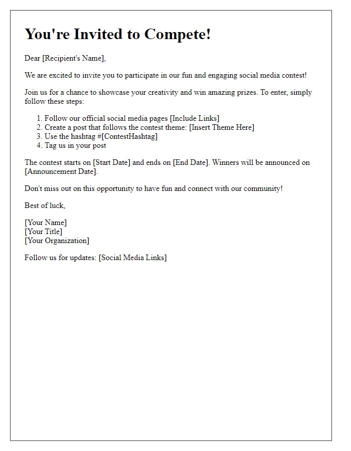 Letter template of Invitation to Compete in Our Fun Social Media Contest