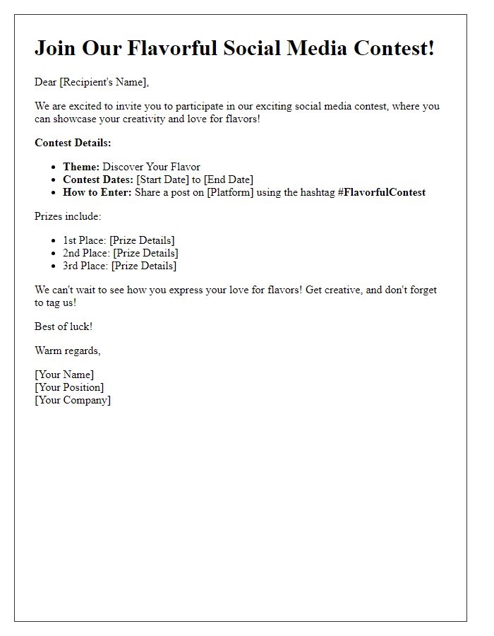 Letter template of Invitation to Engage in Our Flavorful Social Media Contest