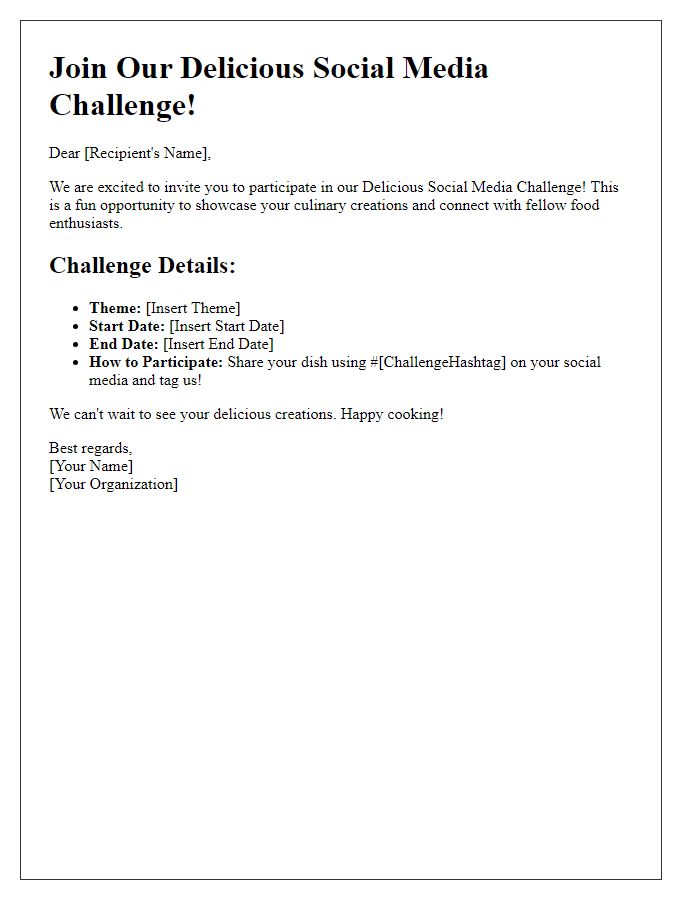 Letter template of Participate in Our Delicious Social Media Challenge