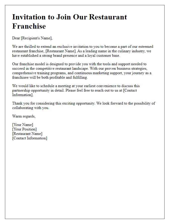 Letter template of restaurant franchise partnership invitation.