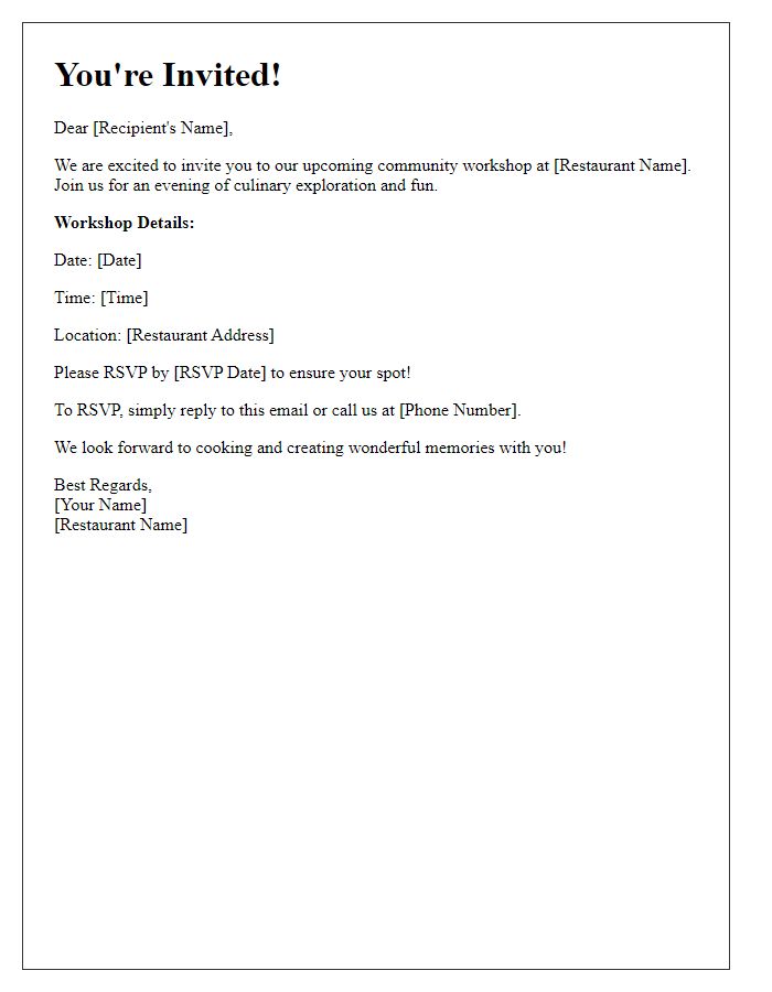 Letter template of RSVP invitation for our restaurant's community workshop.