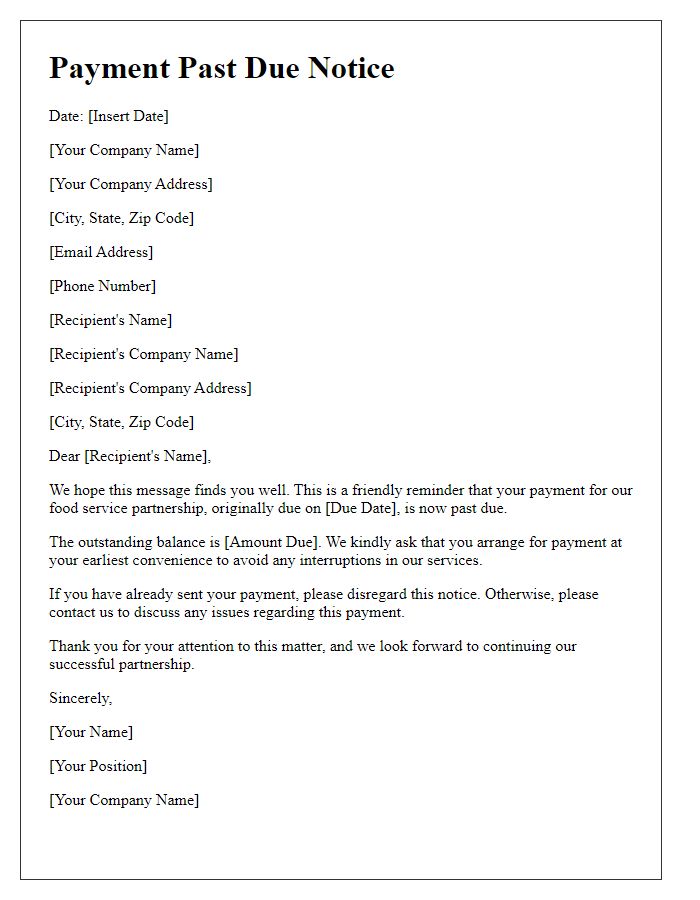 Letter template of payment past due for food service partner