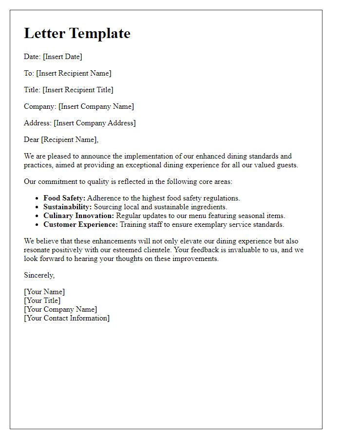 Letter template of enhanced dining standards and practices.