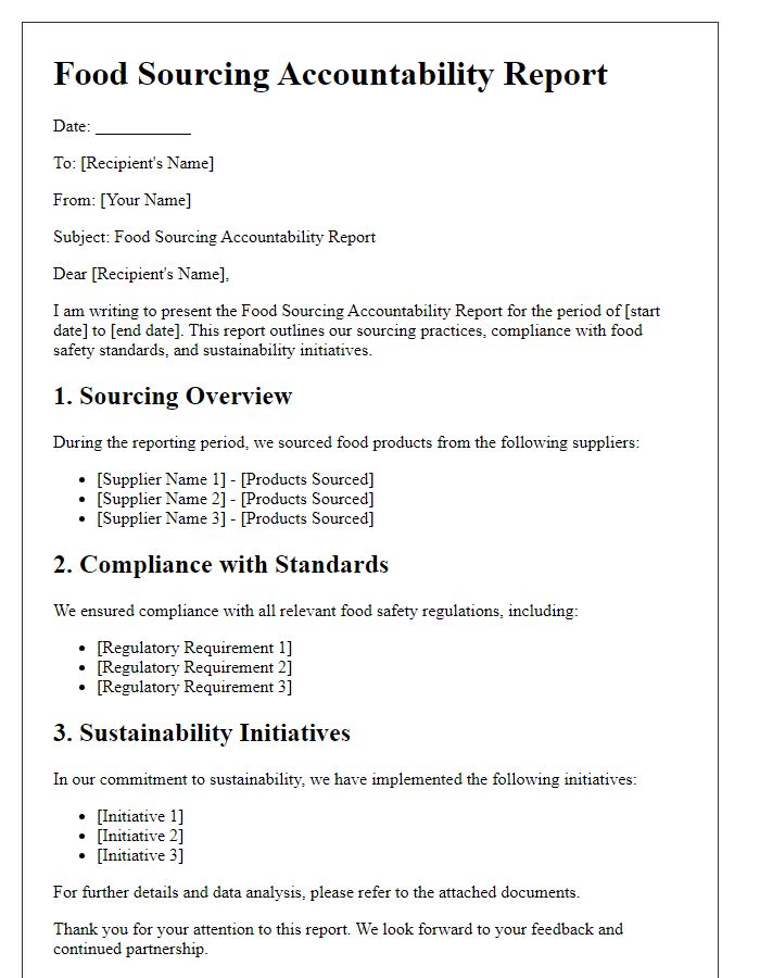 Letter template of Food Sourcing Accountability Report