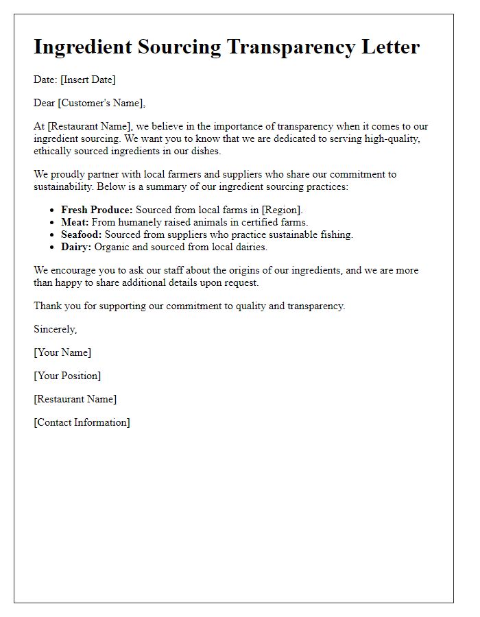 Letter template of Ingredient Sourcing Transparency for Restaurants