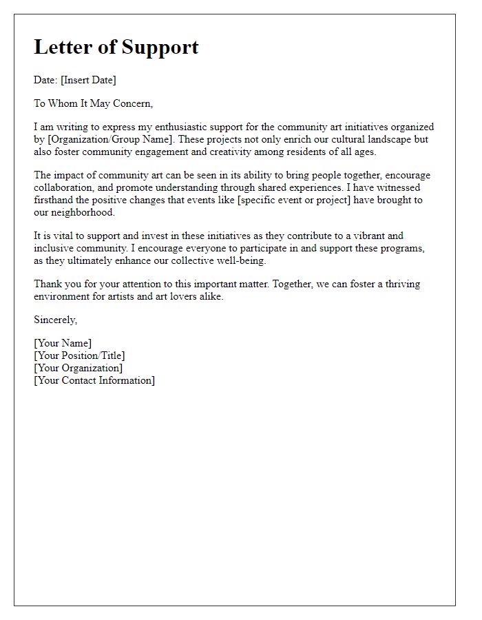 Letter template of support for community art initiatives.