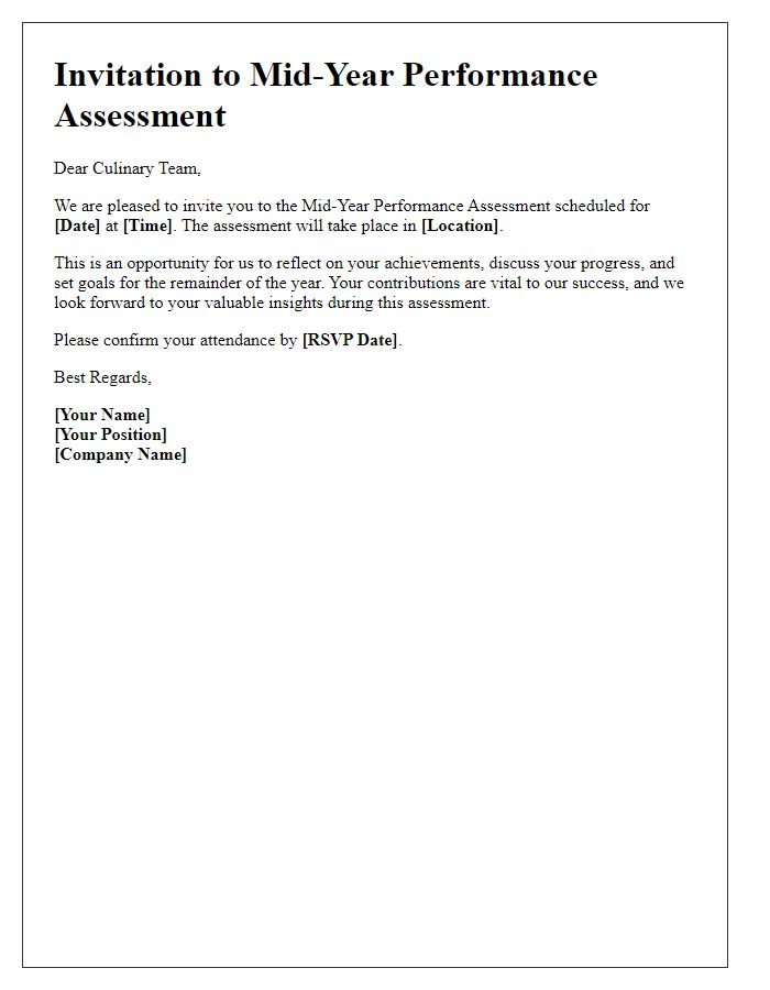 Letter template of Invitation to Mid-Year Performance Assessment for Culinary Team