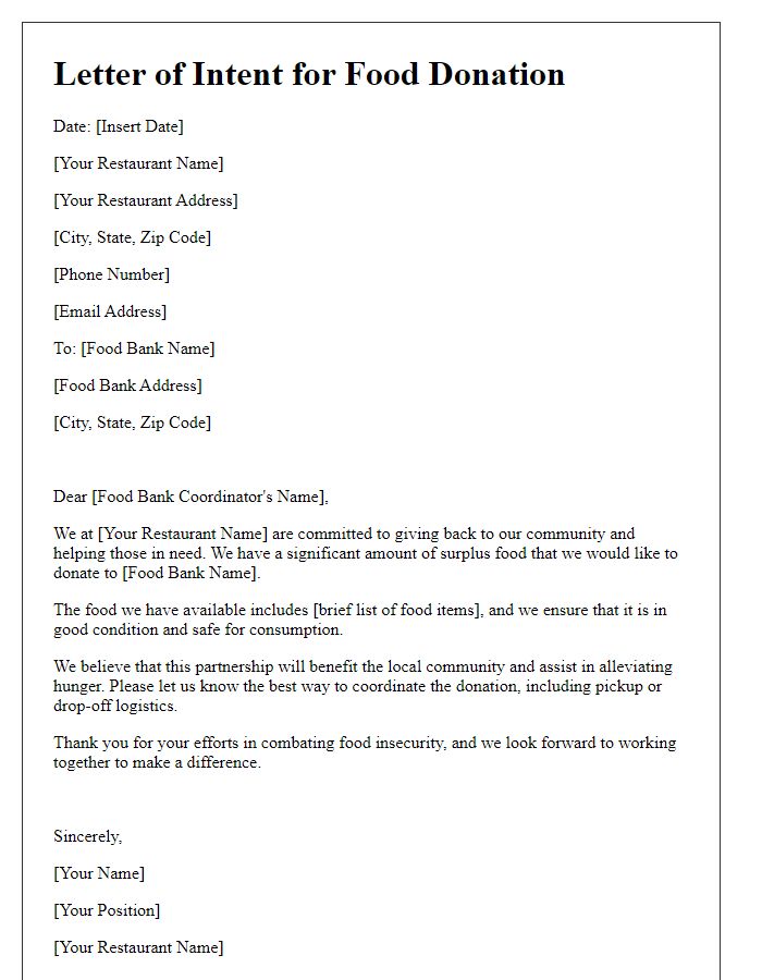 Letter template of restaurant food donation to food banks coordination