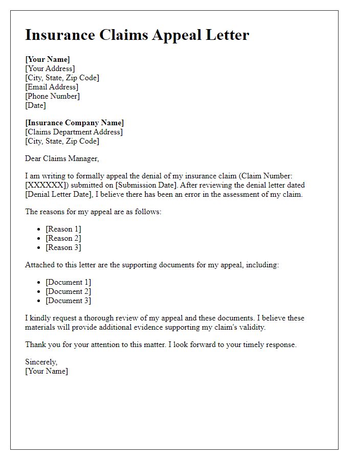 Letter template of insurance documents submission for claims appeal.