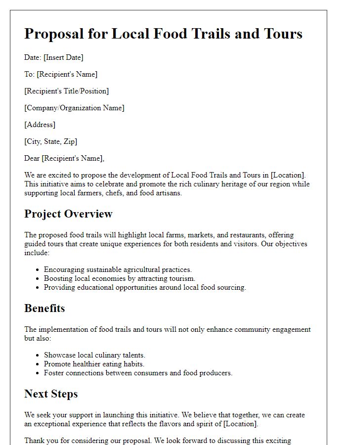 Letter template of proposal for local food trails and tours.