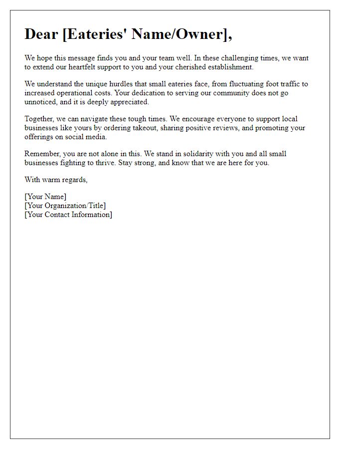 Letter template of solidarity for small eateries during tough times.