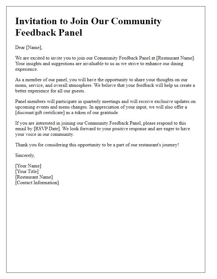 Letter template of application for restaurant community feedback panel invitees