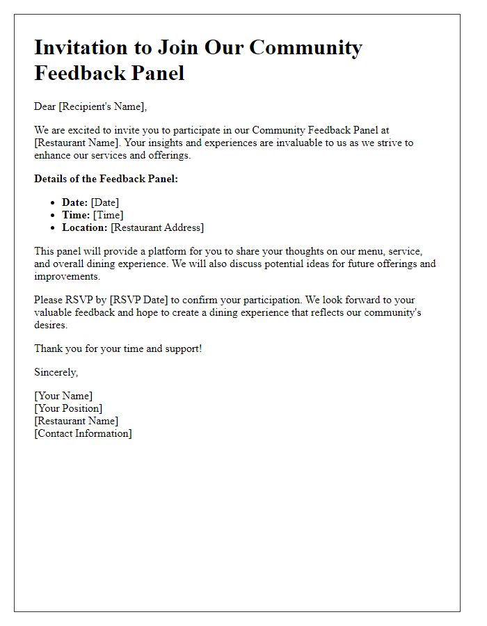 Letter template of invitation for restaurant community feedback panel participation