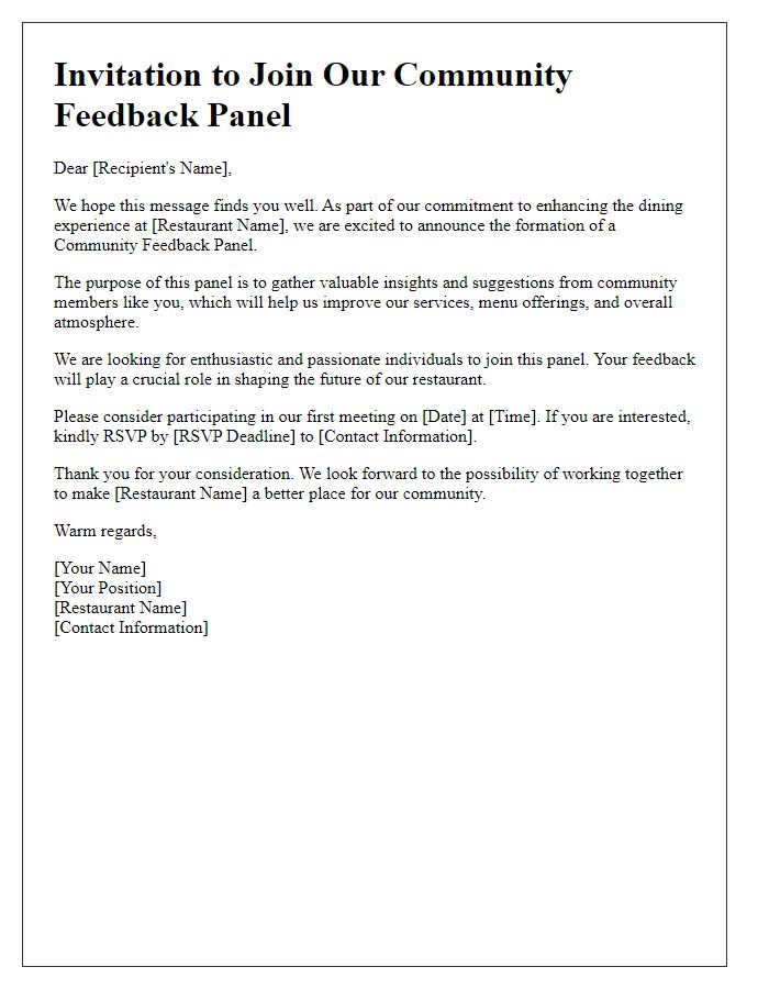 Letter template of request for restaurant community feedback panel members