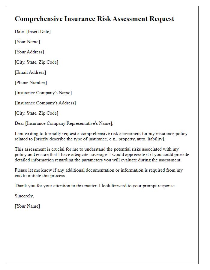 Letter template of comprehensive insurance risk assessment request