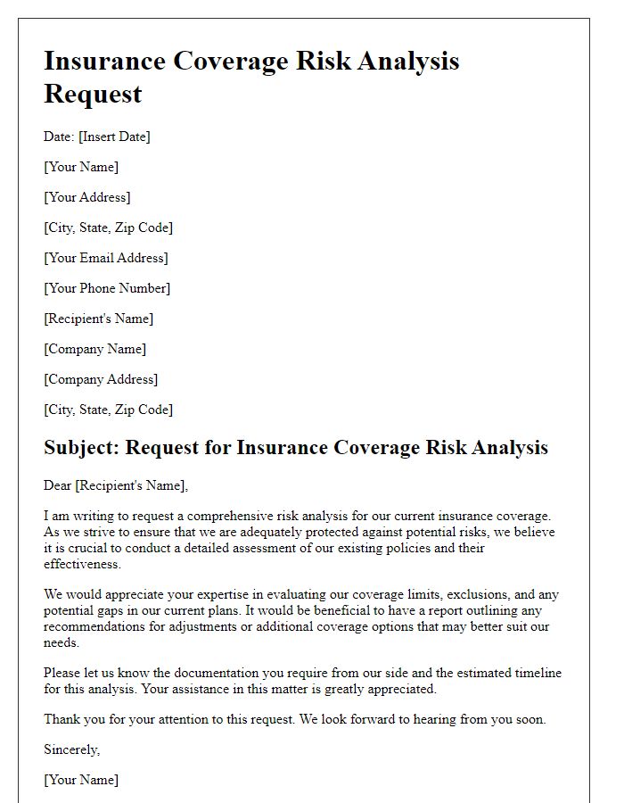 Letter template of insurance coverage risk analysis request