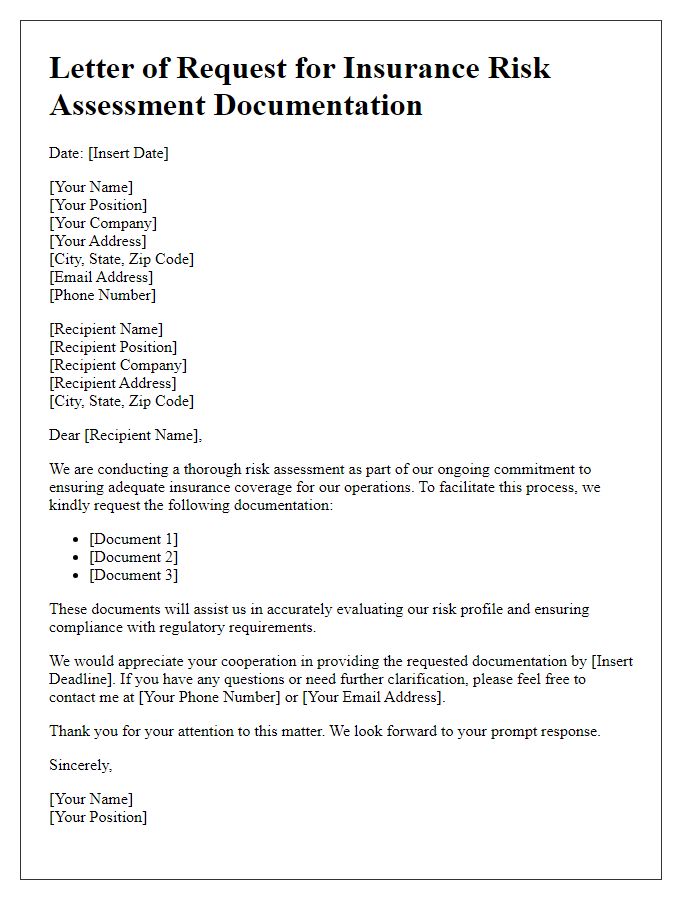 Letter template of insurance risk assessment documentation request