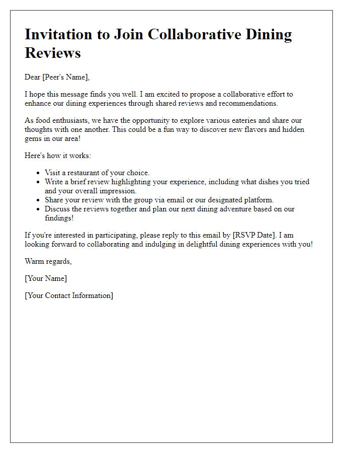 Letter template of initiating collaborative dining reviews among peers