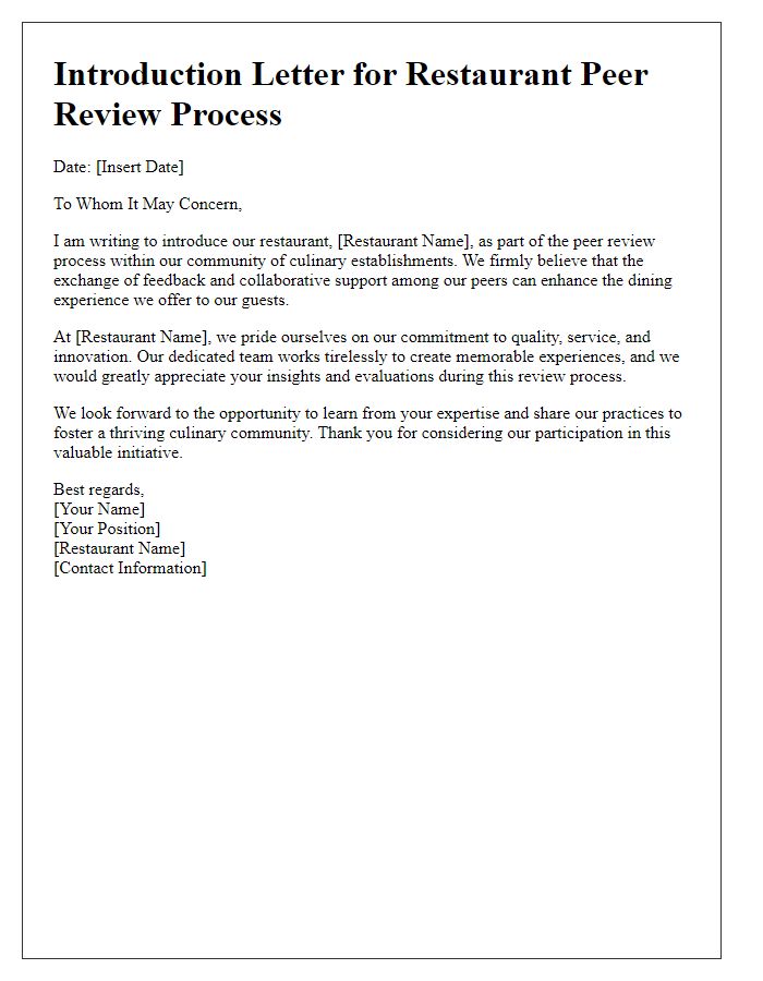 Letter template of introduction for restaurant peer review process