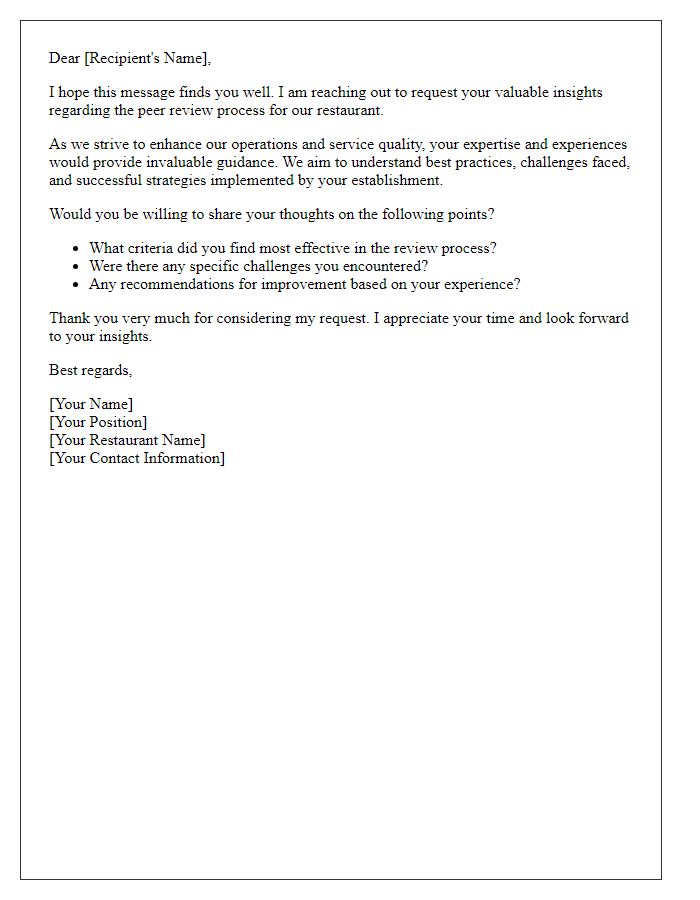 Letter template of requesting insights for the restaurant peer review process