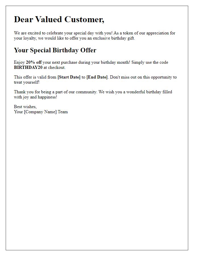 Letter template of Special Birthday Offer for Our Esteemed Customers