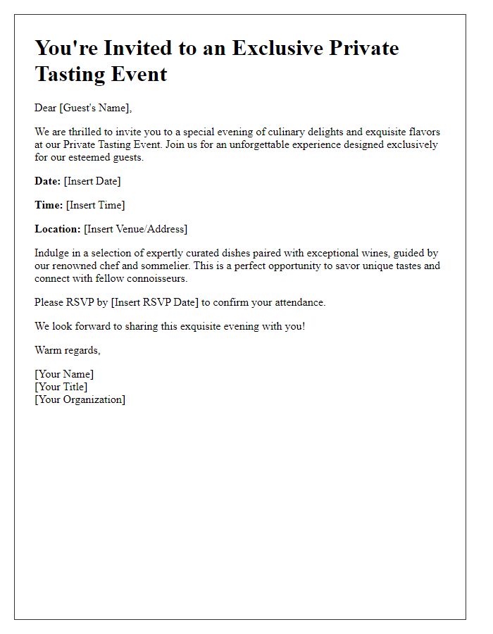 Letter template of private tasting event invitation for special guests.