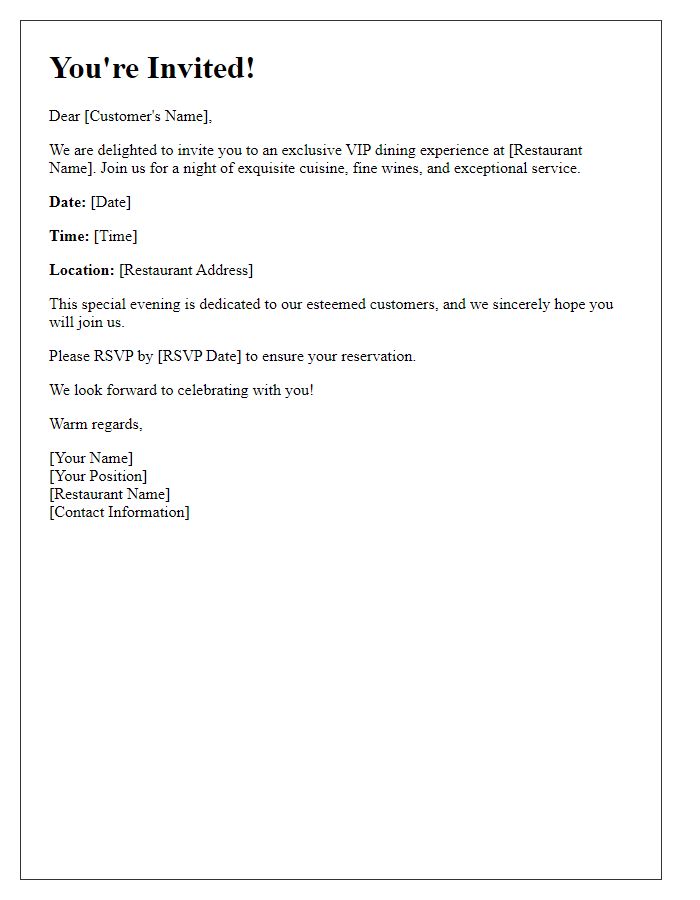 Letter template of VIP dining invitation for our esteemed customers.