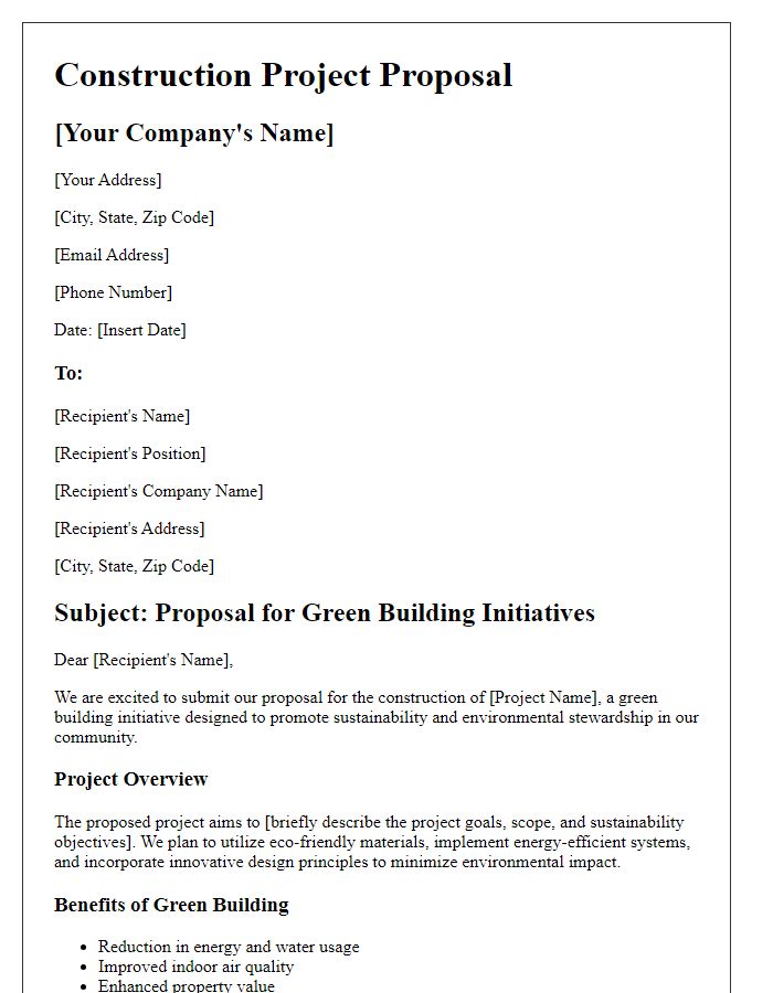 Letter template of construction project proposal for green building initiatives