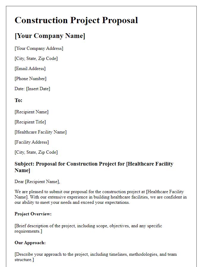 Letter template of construction project proposal for healthcare facilities