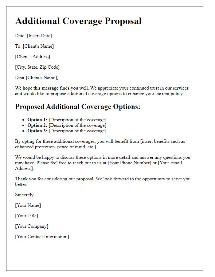 Letter template of additional coverage proposal