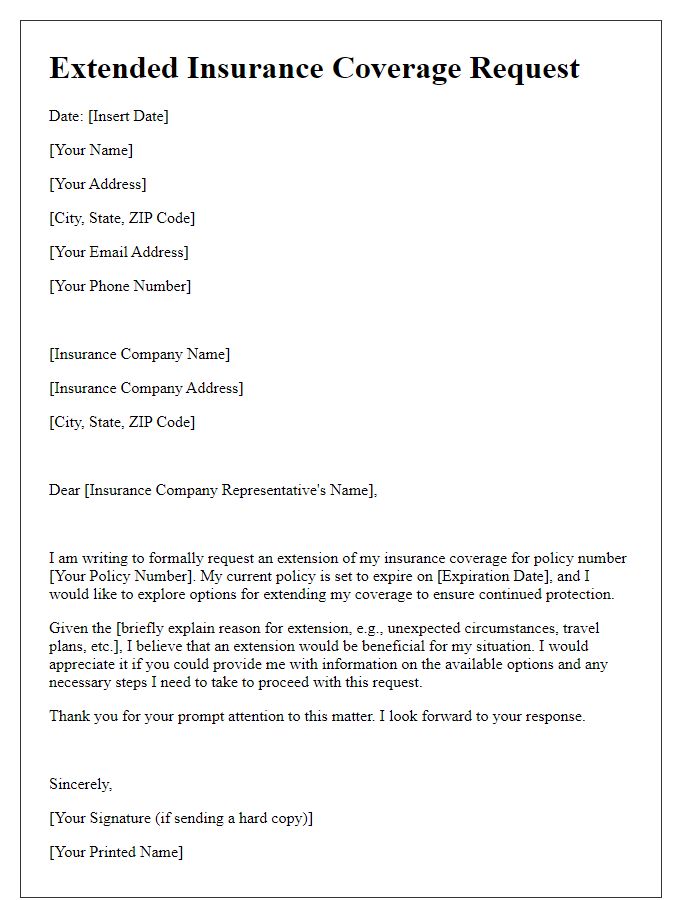 Letter template of extended insurance coverage request