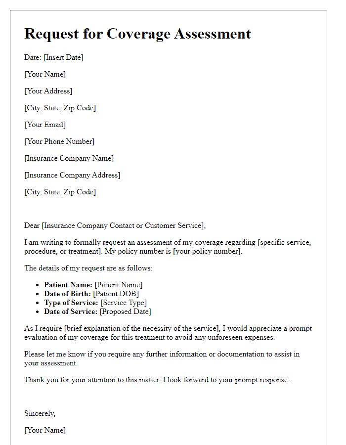 Letter template of request for coverage assessment