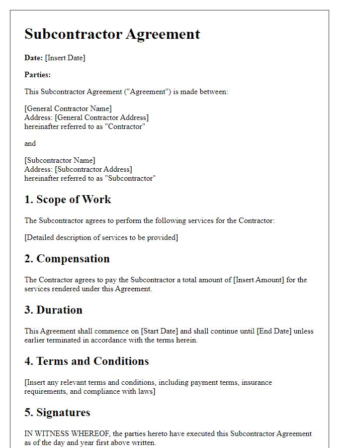 Letter template of subcontractor agreement for commercial building services.