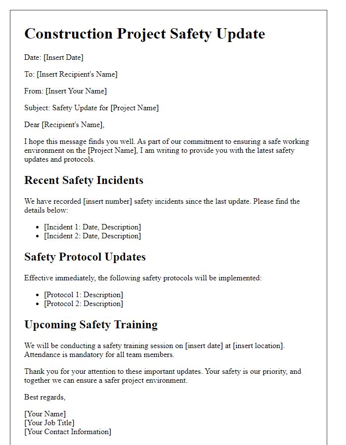 Letter template of construction project safety update