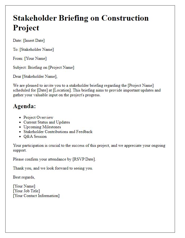 Letter template of construction project stakeholder briefing