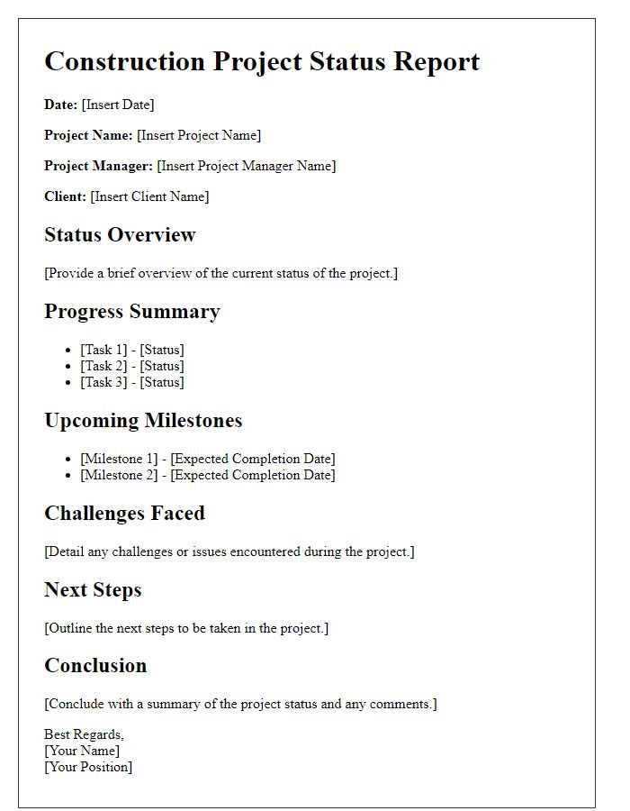 Letter template of construction project status report