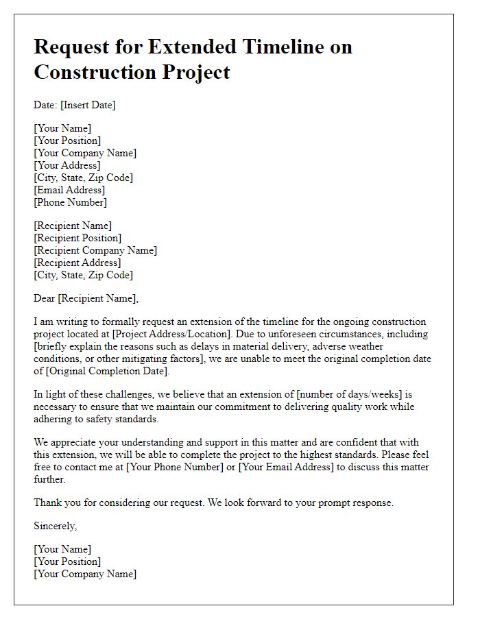 Letter template of appeal for an extended timeline on construction project