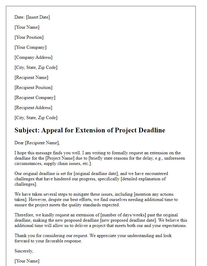 Letter template of construction project deadline extension appeal