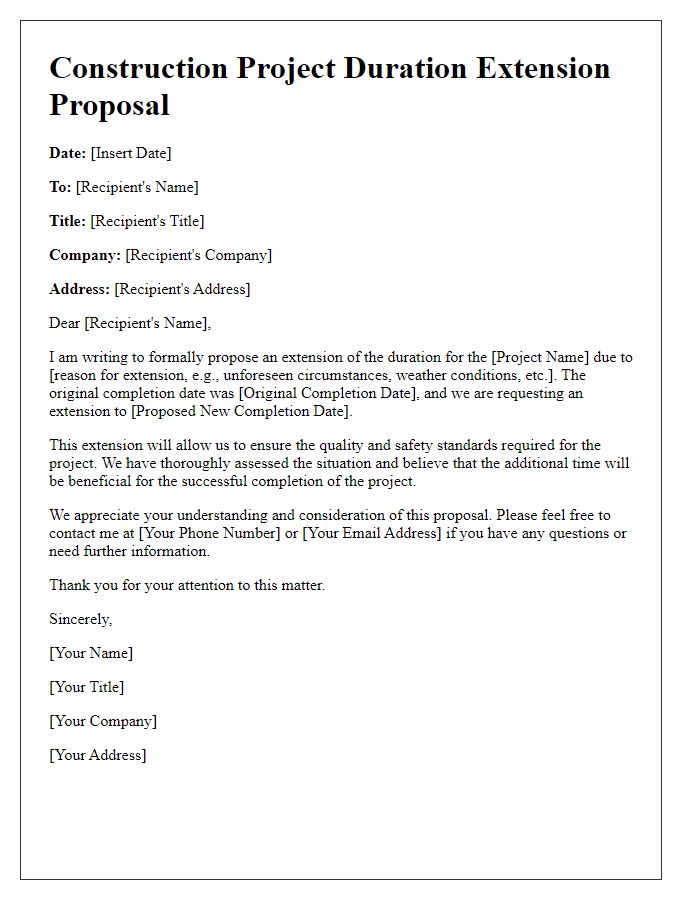 Letter template of construction project duration extension proposal