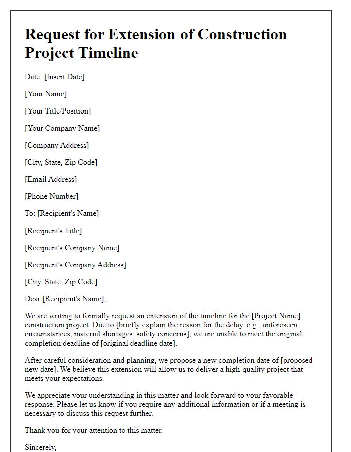 Letter template of construction project timeline extension request