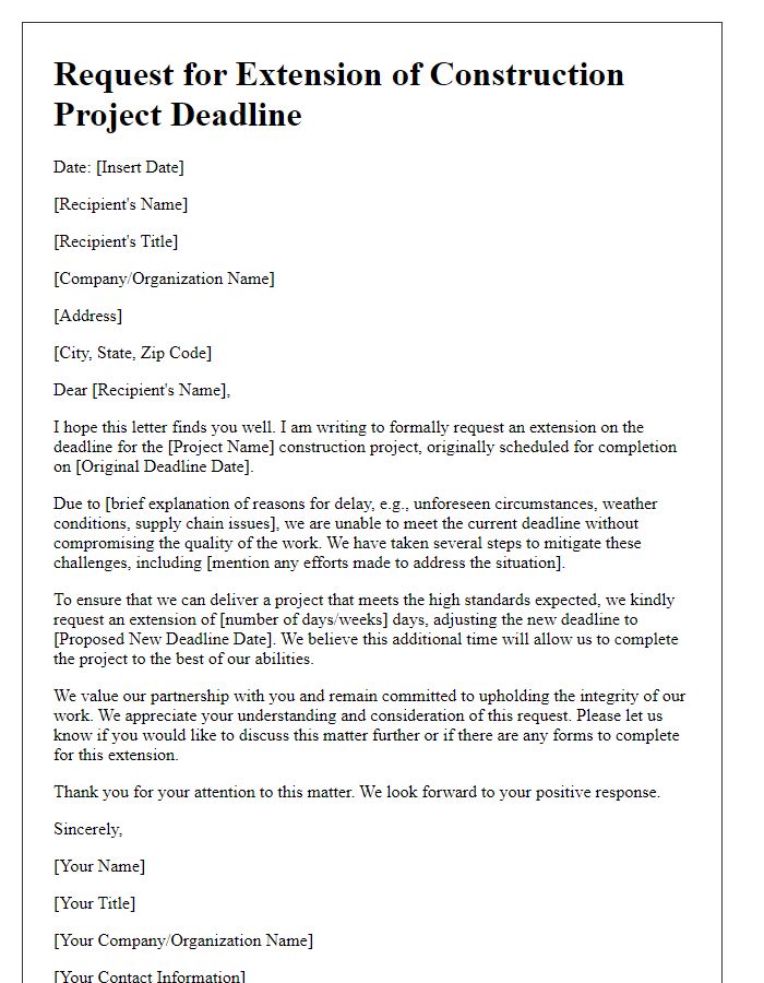 Letter template of plea for construction project deadline extension