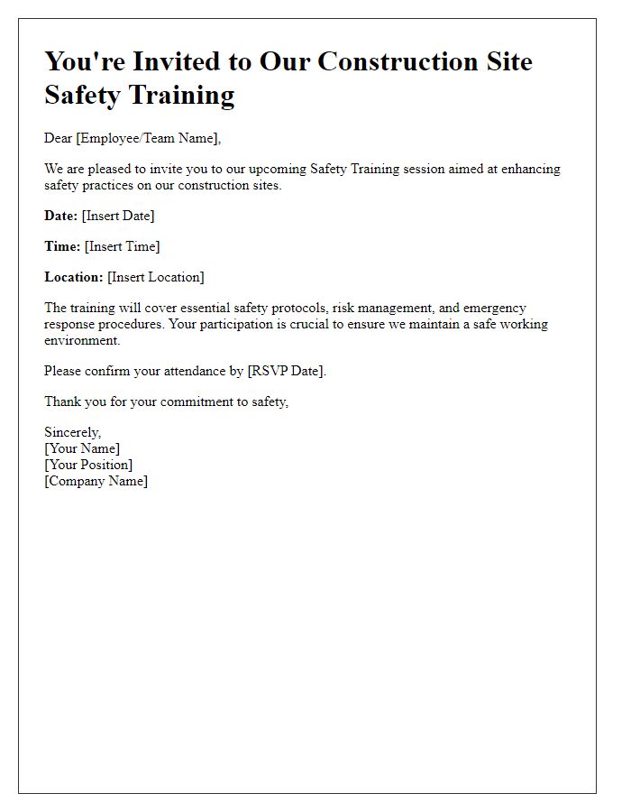 Letter template of construction site safety training invitation