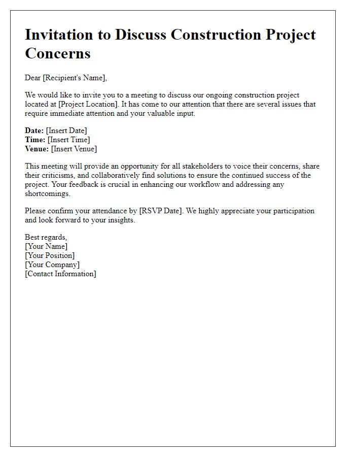 Letter template of construction project criticism invitation