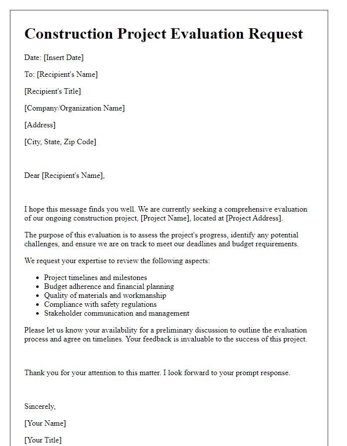 Letter template of construction project evaluation request