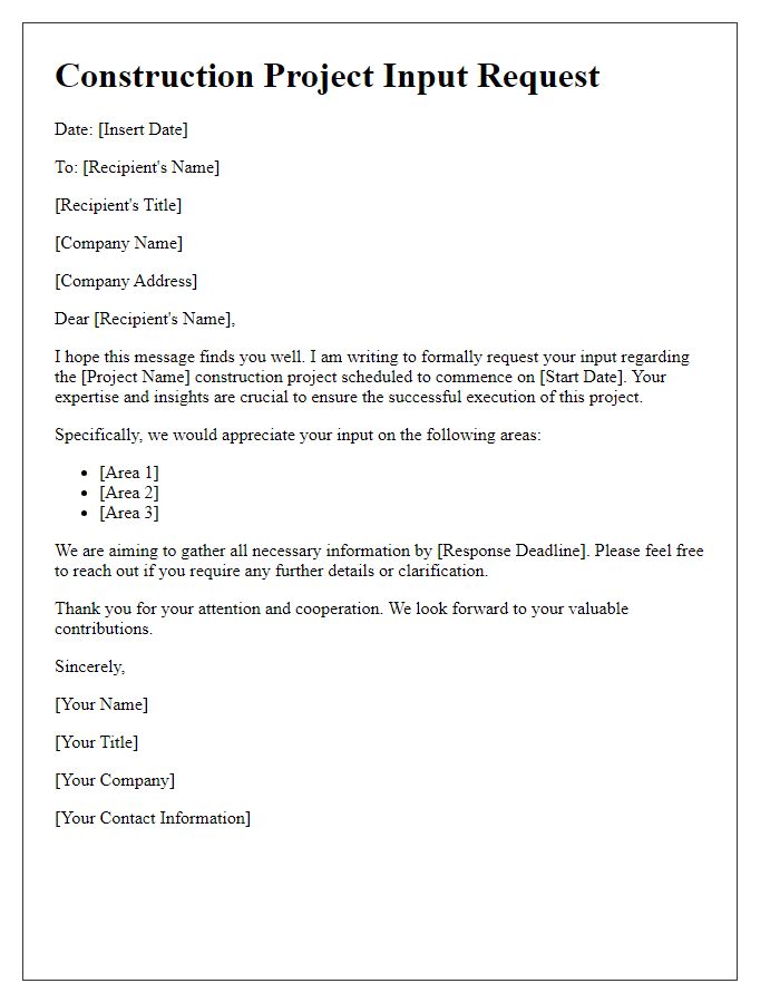 Letter template of construction project input request