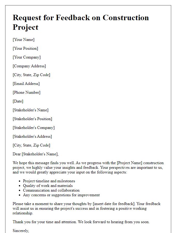 Letter template of construction project stakeholder feedback request