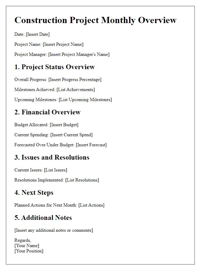 Letter template of construction project monthly overview