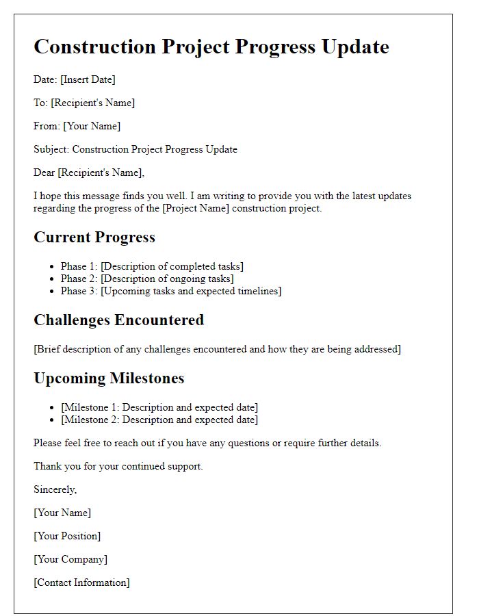 Letter template of construction project progress update