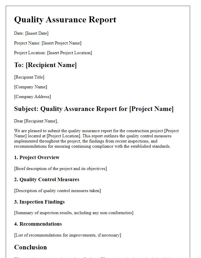 Letter template of construction project quality assurance report